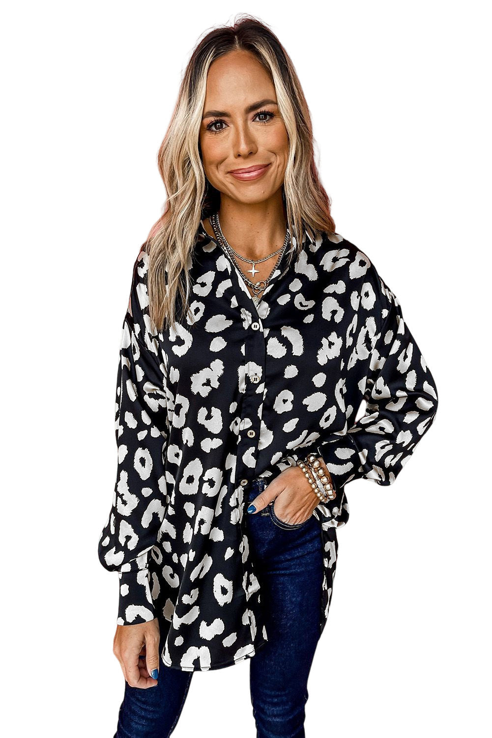 Black Leopard Print Tunic Shirt