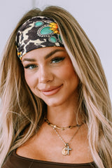 Multicolor Sunflower Cow Print Wide Headband