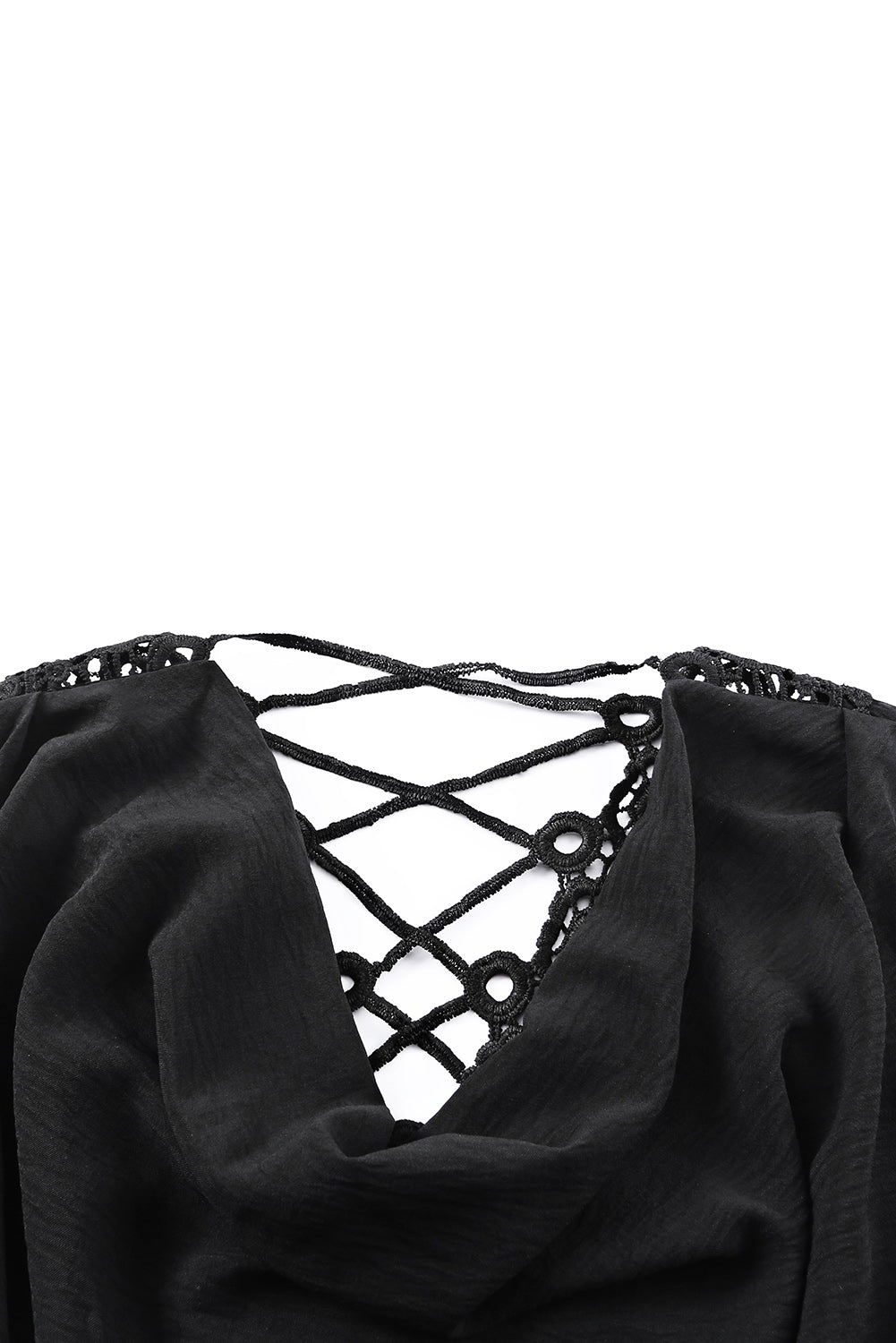 Black Lace Crochet Drawstring High Waist Mini Dress