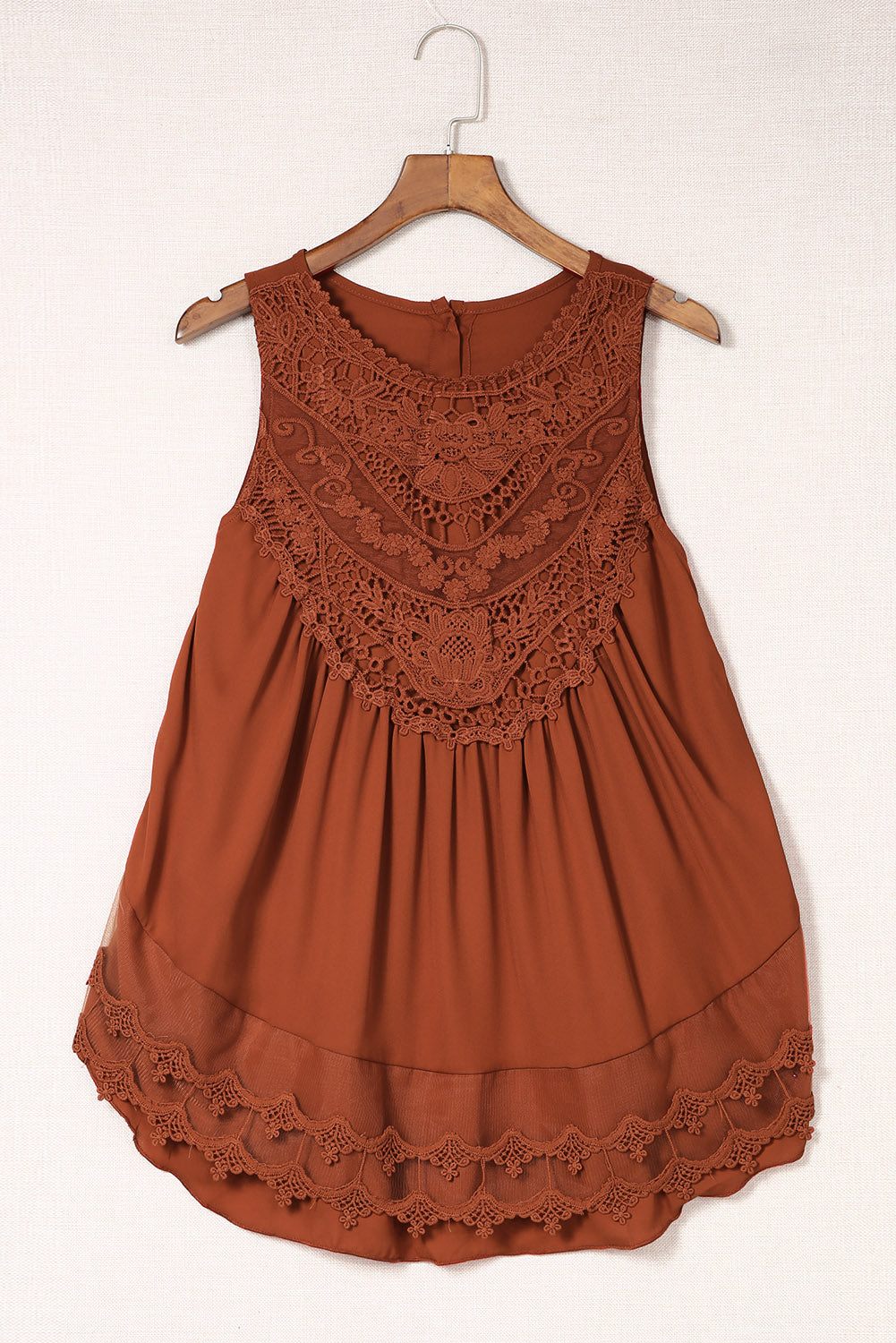 Black Lace Detail Buttons Back Sleeveless Top