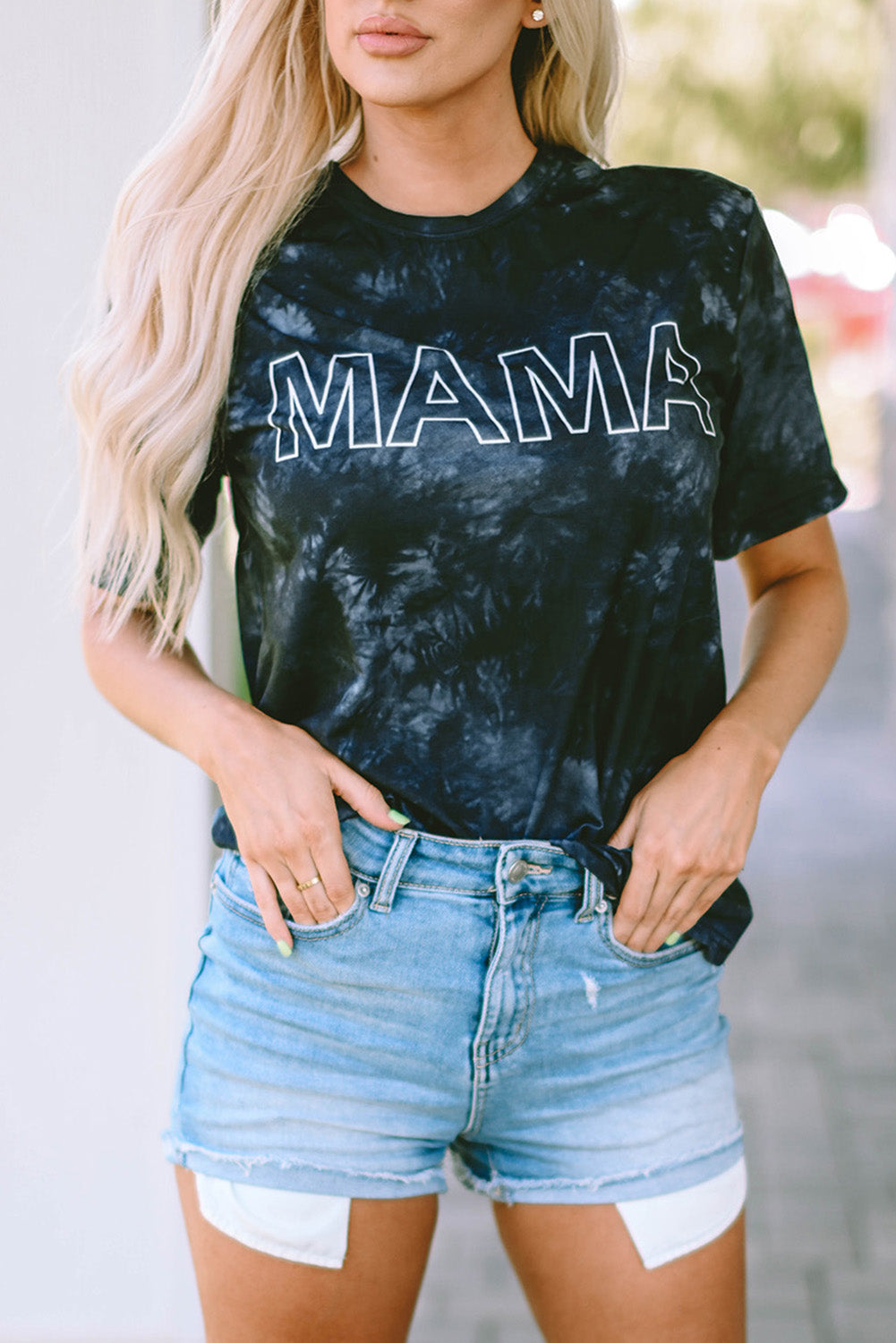 Blue Vintage Tie Dye MAMA Printed Tee