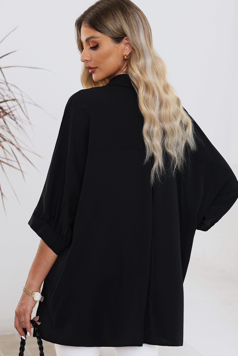 Green 3/4 Puff Sleeve Oversize Shirt