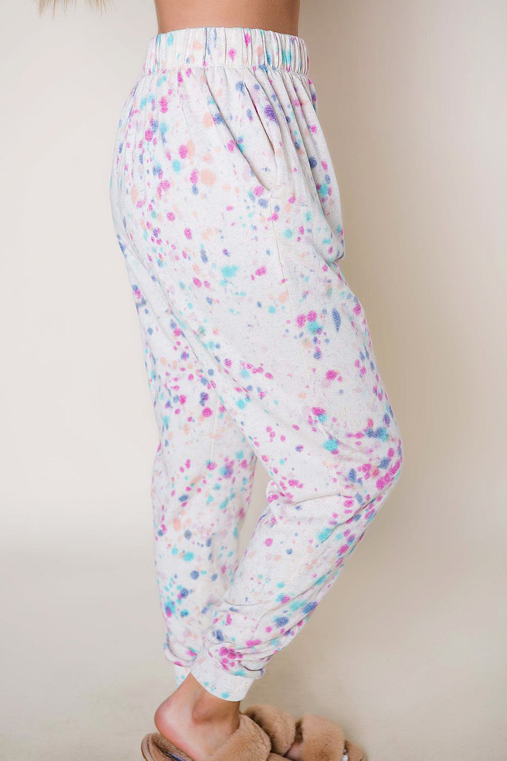 White Tie-dye Long Sleeve Crop Pullover and Joggers Lounge Set