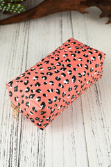 Pink Leopard Print Zipped Cuboid Cosmetic Bag 19*8*9cm