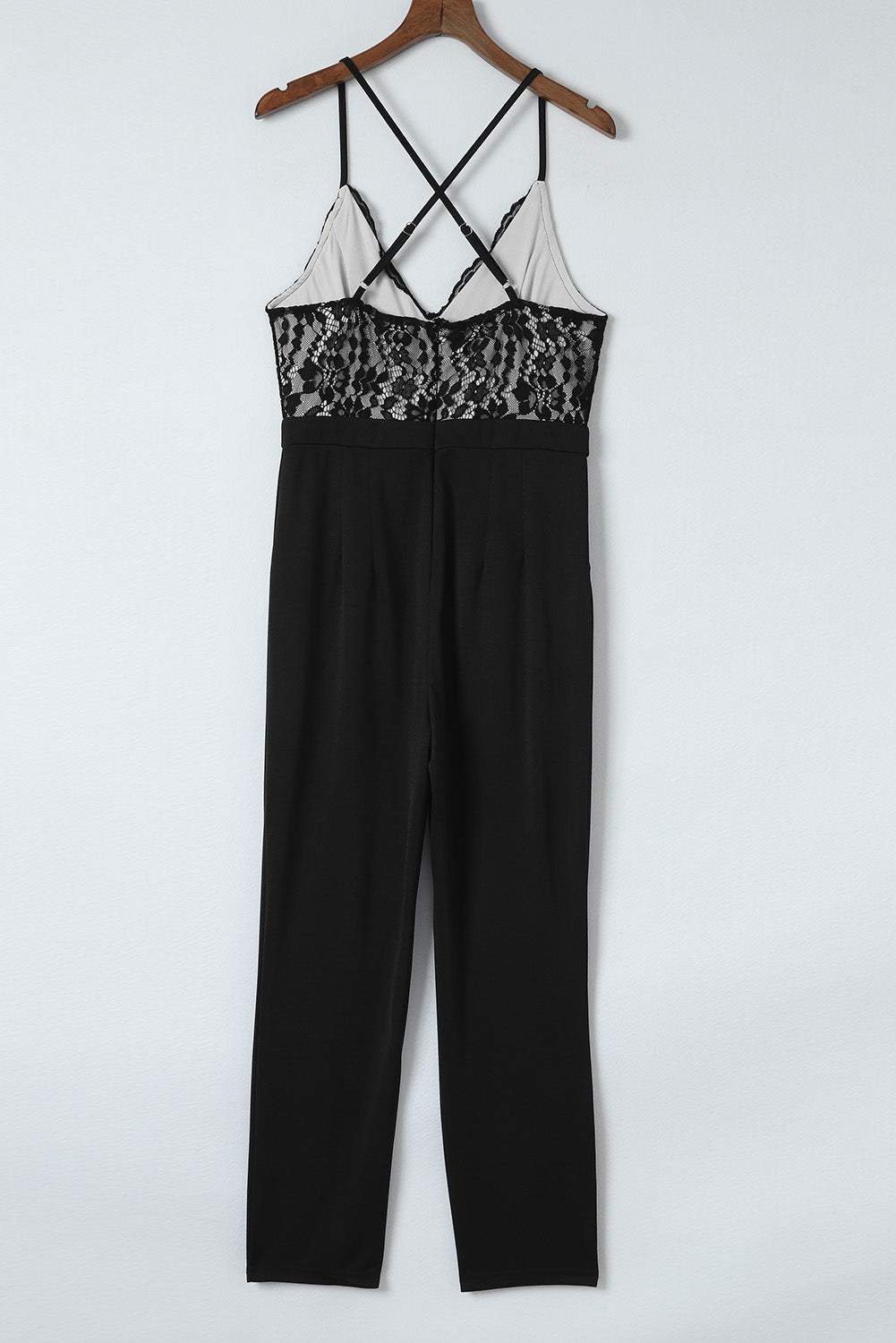 Black Spaghetti Straps Lace Bodice High Waist Jumpsuit