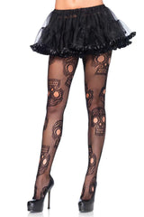 Black Halloween Skull Patterned Knit Pantyhose