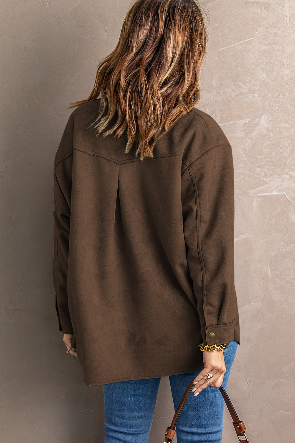 Khaki Snap Button Up Suede Jacket
