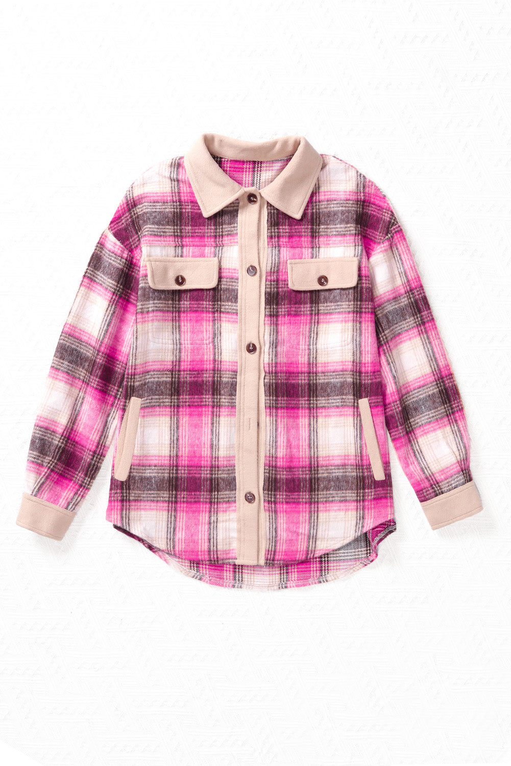 Rose Contrast Trim Plaid Shacket