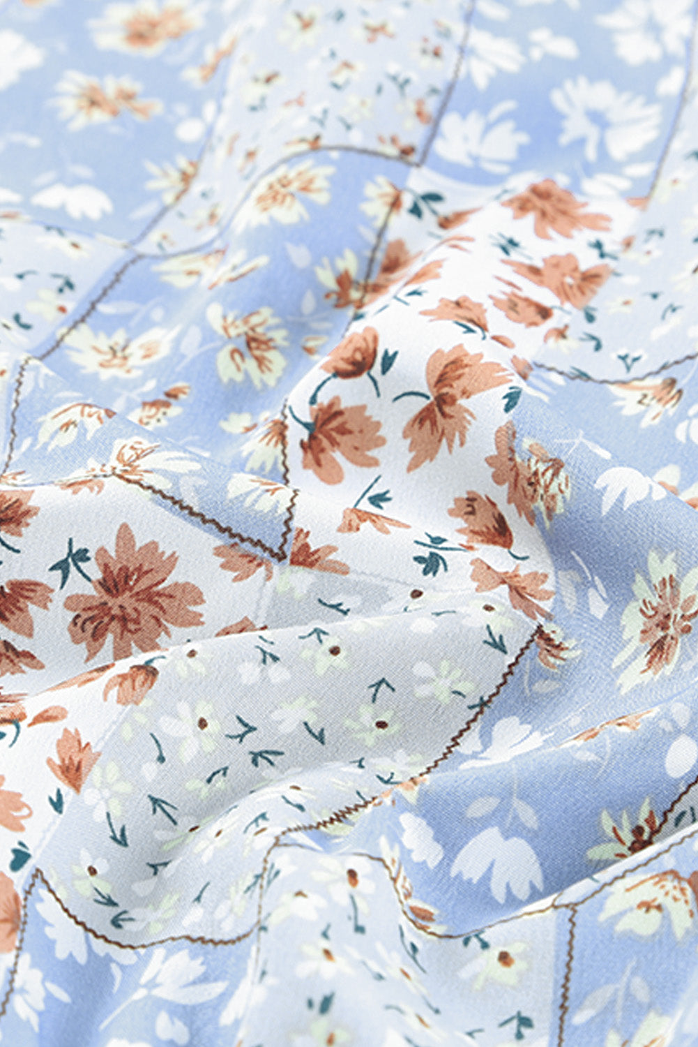 Sky Blue Floral Split V Neck Tiered Ruffle Dress