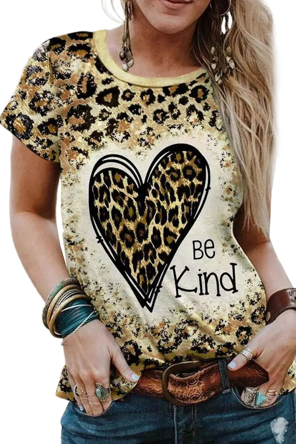 Leopard Be Kind Heart Graphic Print T Shirt