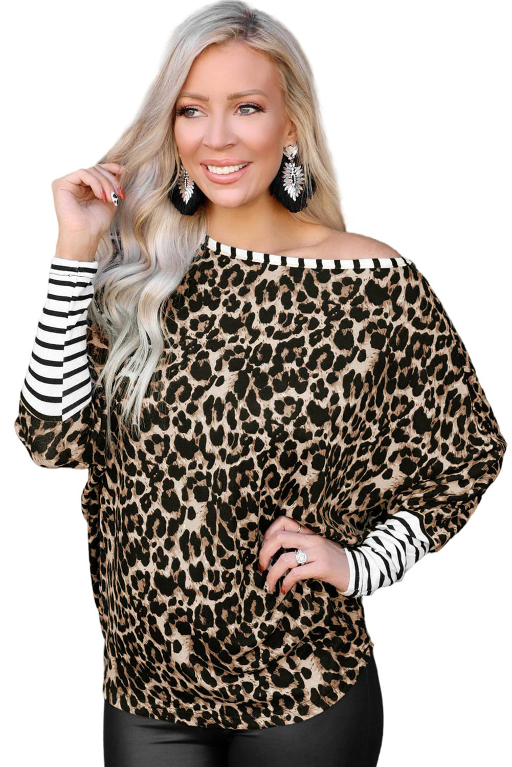 Leopard Striped Patchwork Long Sleeve Top