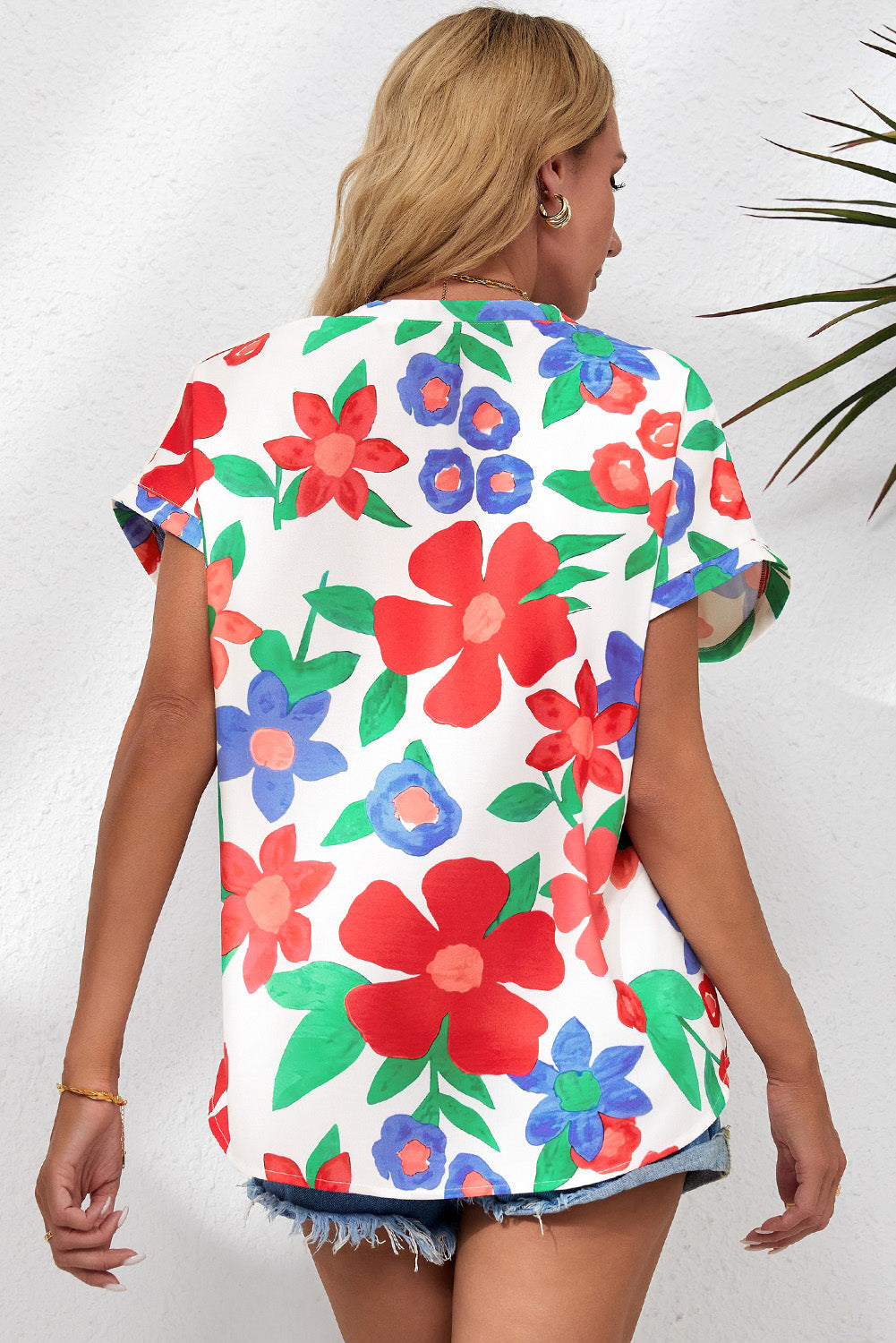 Multicolor Flutter Sleeve V Neck High Waist Floral Midi Dress