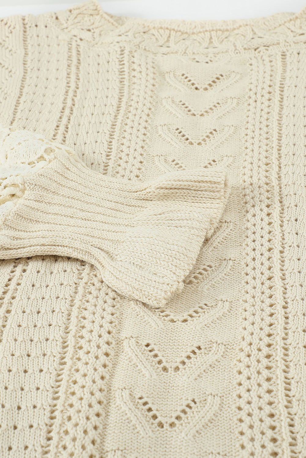 Blue Crochet Lace Pointelle Knit Sweater
