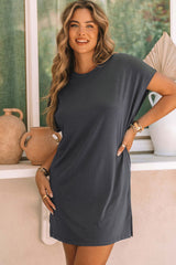 Gray Bat Sleeve T-shirt Dress with Slits