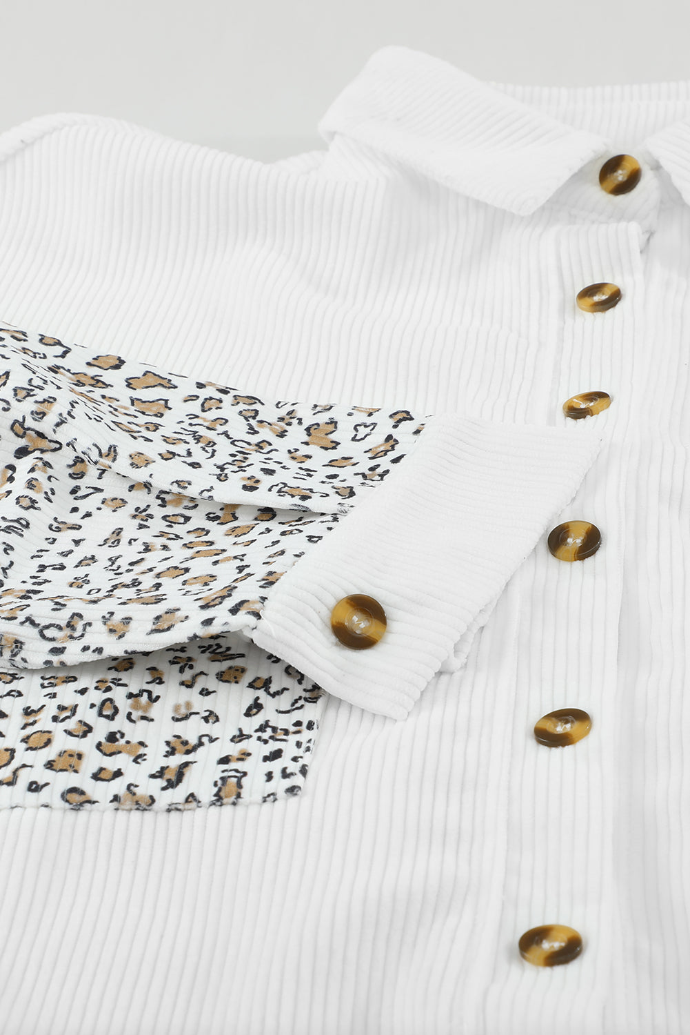 Gray Leopard Patchwork Corduroy Buttoned Shirt Jacket