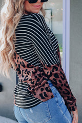 Black Leopard And Striped Color Block Top