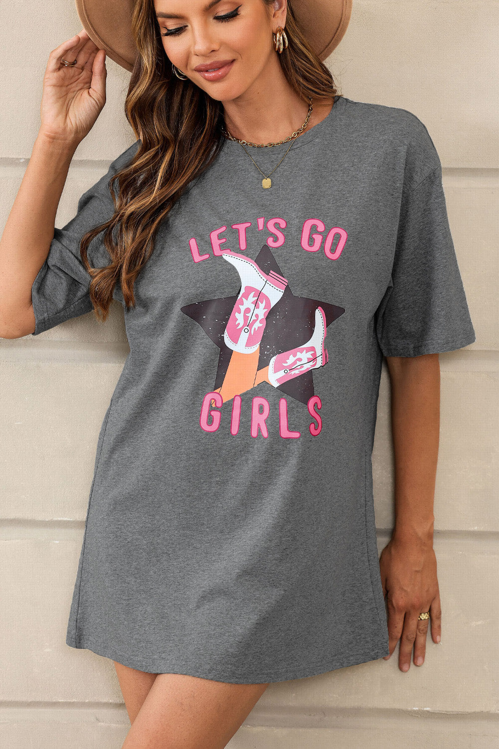 Gray Lets Go Girls Western Graphic Tee