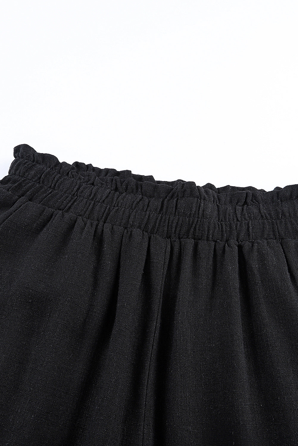 Black Wide Leg Elastic Waist Casual Pants with Pockets