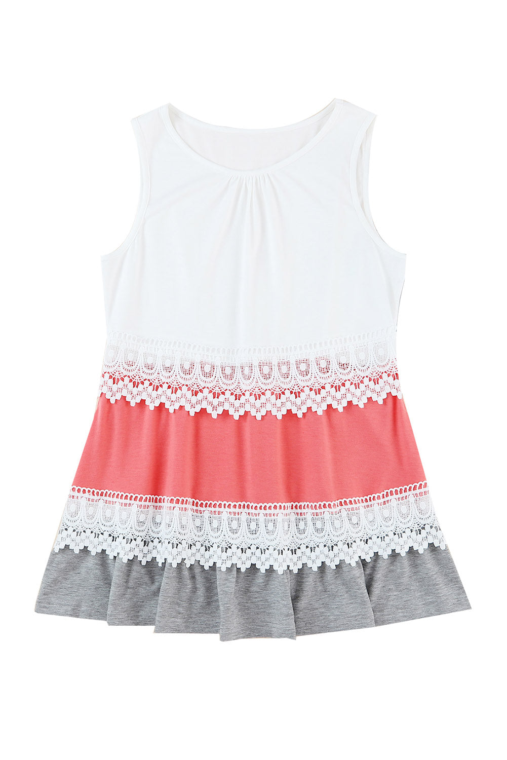 White Crochet Lace Trim Color Block Tank Top