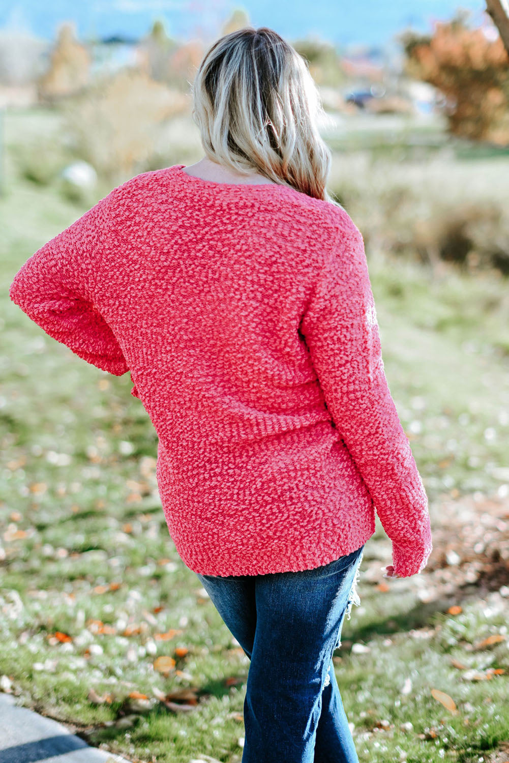 Red Plus Size Popcorn Buttons Cardigan