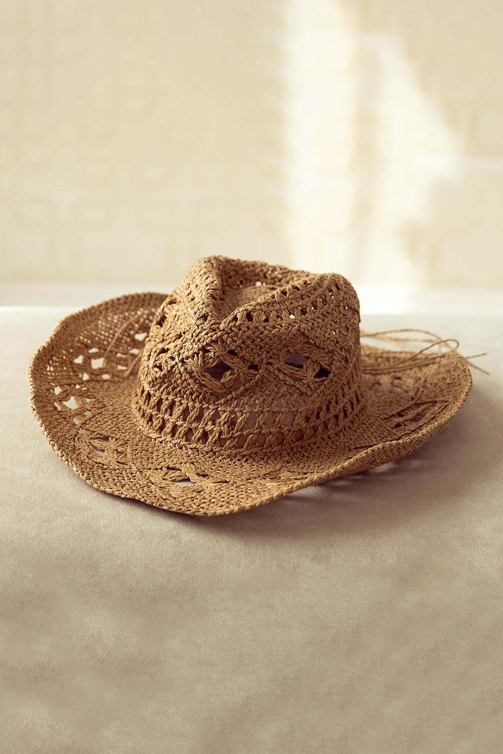 Khaki Hollow-out Straw Cowboy Hat