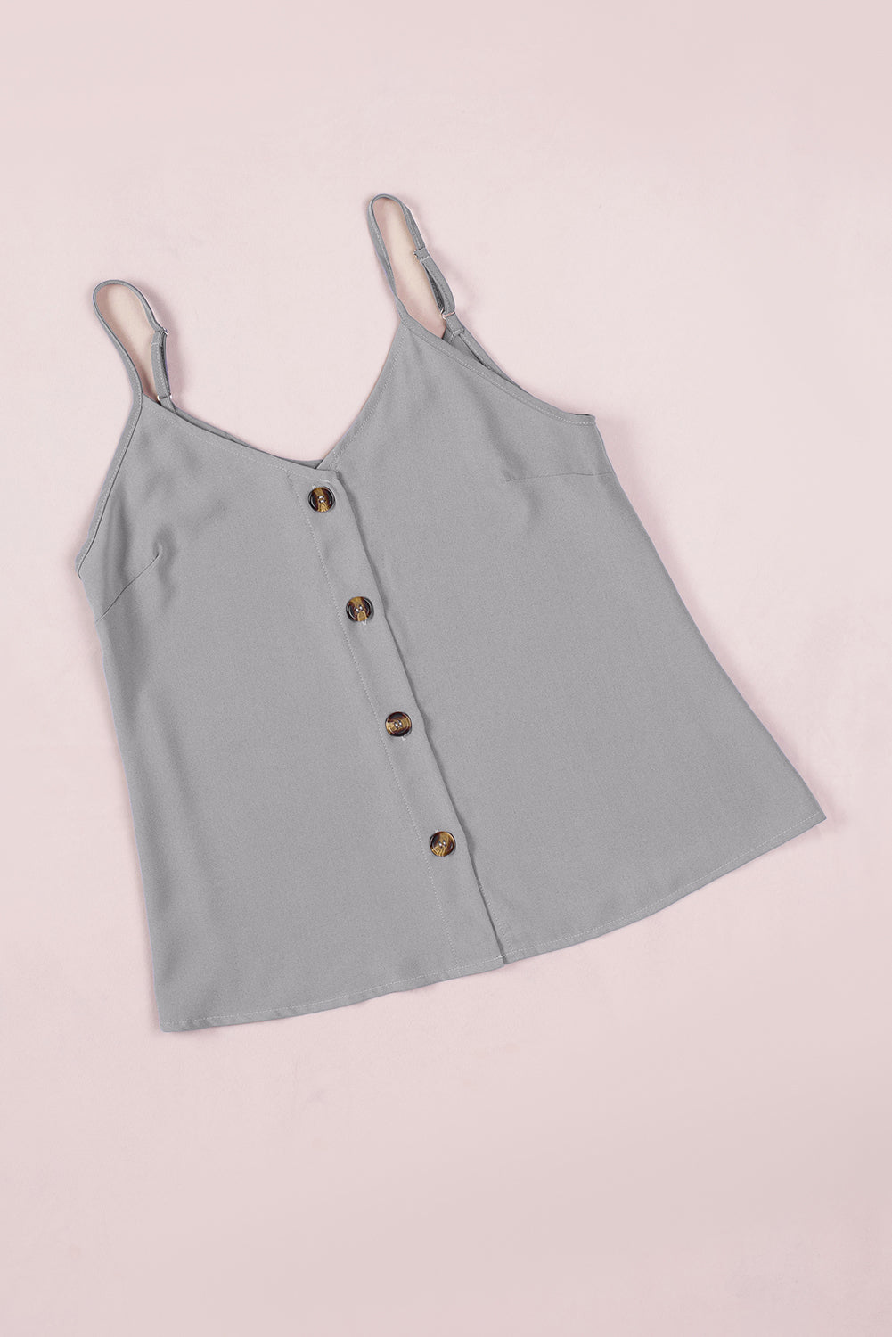 Gray Spaghetti Strap Buttoned Tank Top