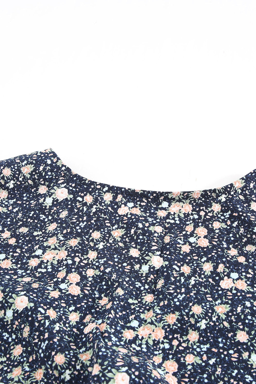 Blue Floral Print Tie Knot Ruffled Short Sleeve Mini Dress