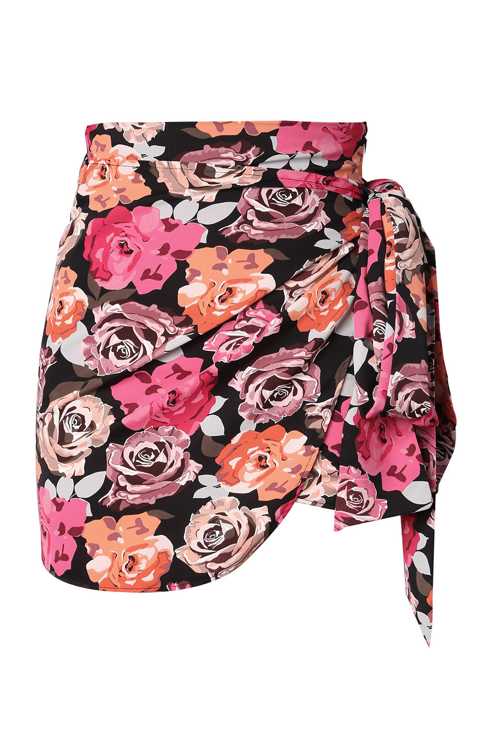 Multicolor Floral Print Asymmetric Front Knot Wrap Skirt