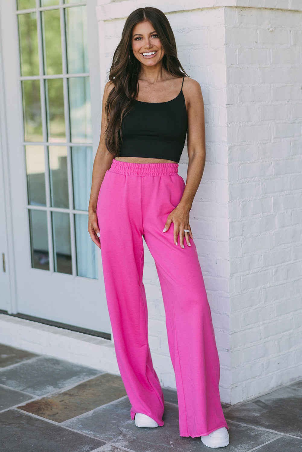 Rose Elastic Waist Pocketed Wide Leg Pants