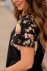 Black Tiered Floral Raglan Sleeve T Shirt