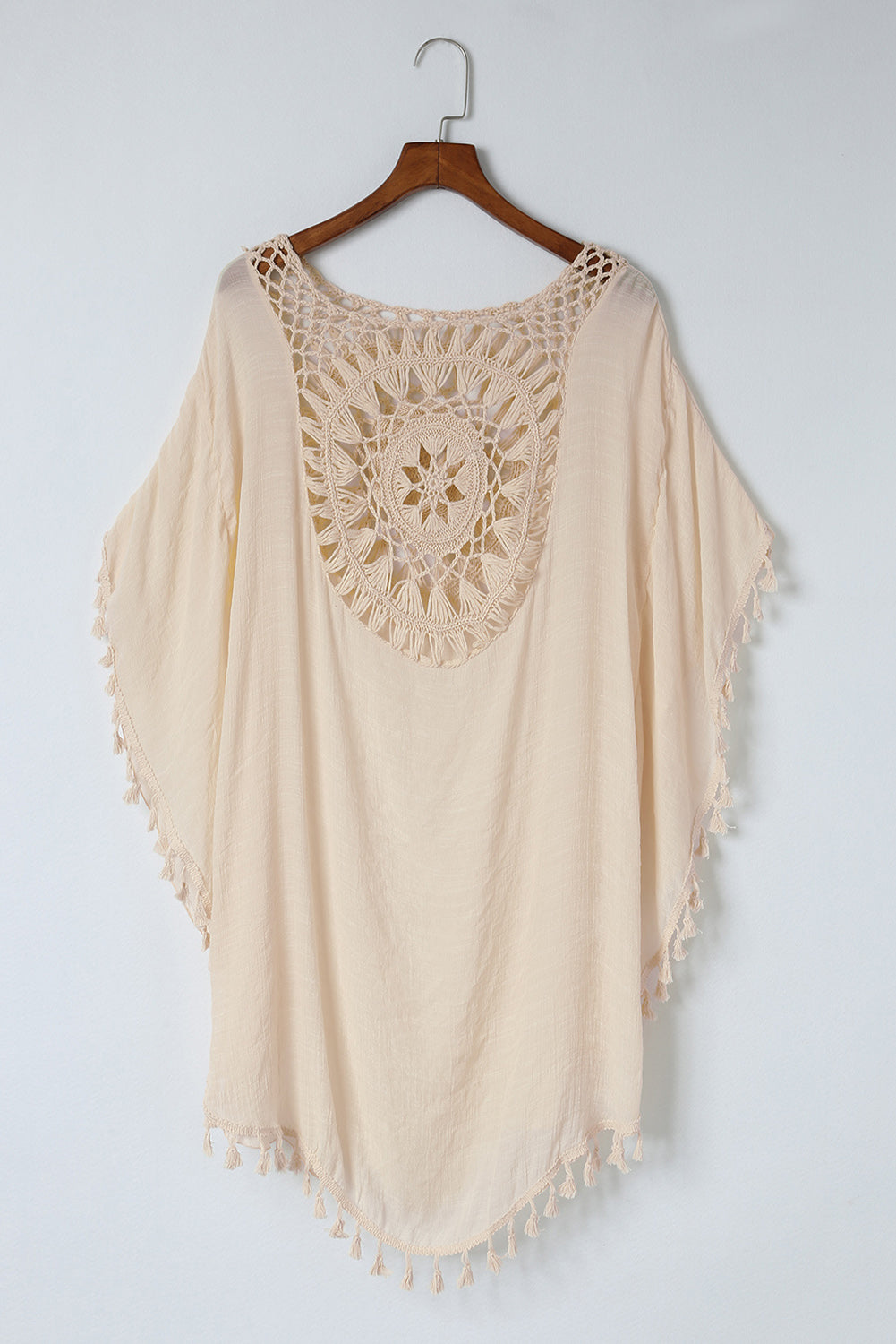 White Boho Crochet Tasseled Oversized Beach Cover Up