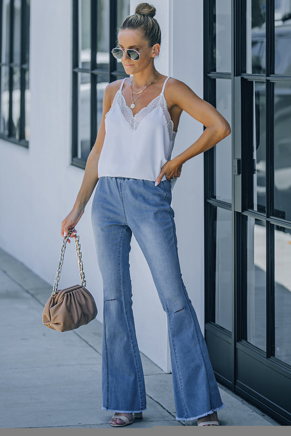 Black Distressed Bell Bottom Denim Pants