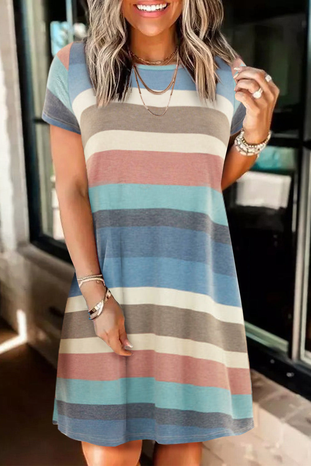 Multicolor Stripe Print Slit Maxi Tank Top Dress