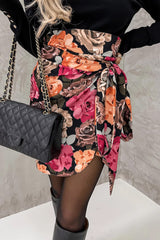 Multicolor Floral Print Asymmetric Front Knot Wrap Skirt