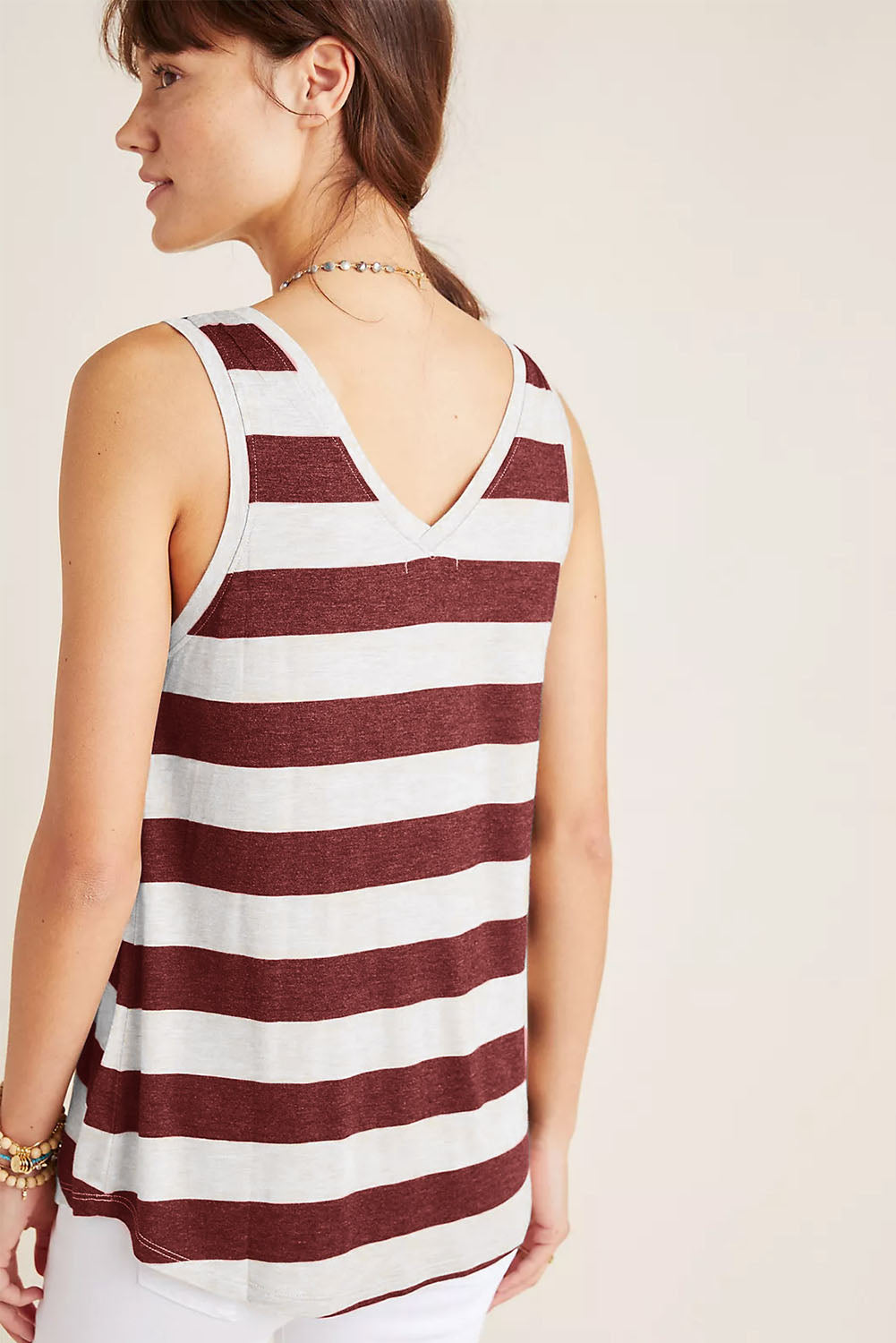 Apricot Striped V Neck Tank Top