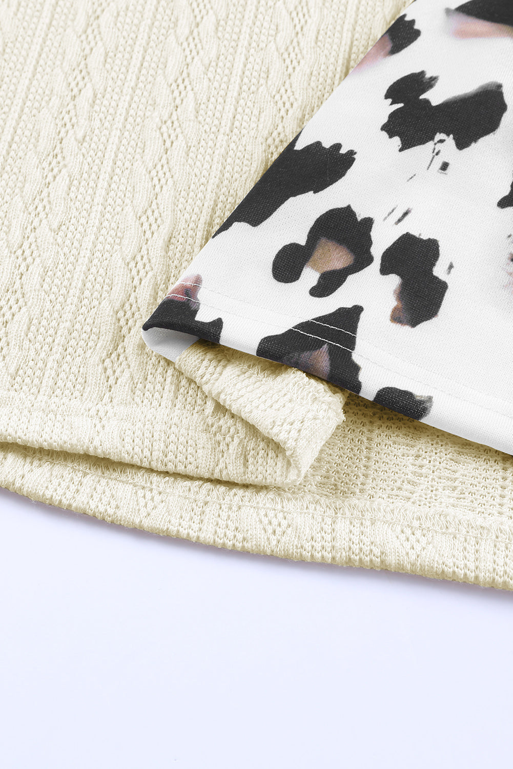 Khaki Asymmetric Leopard Patchwork Wide Sleeve V Neck Sweater