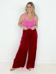 Solid Velvet Wide Leg Pants