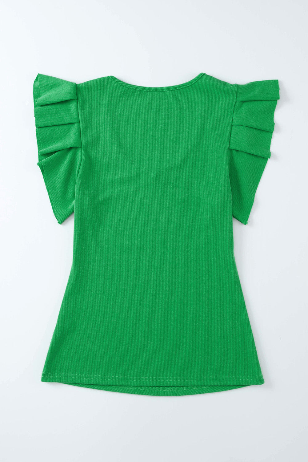 Black Rib Knitted Ruffle Sleeve U Neck Top