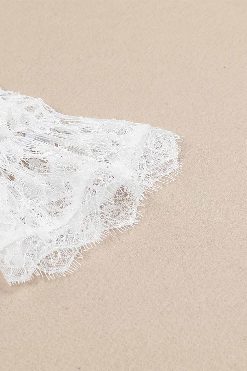 White Lace V Neck Wrap Long Sleeve Bodysuit