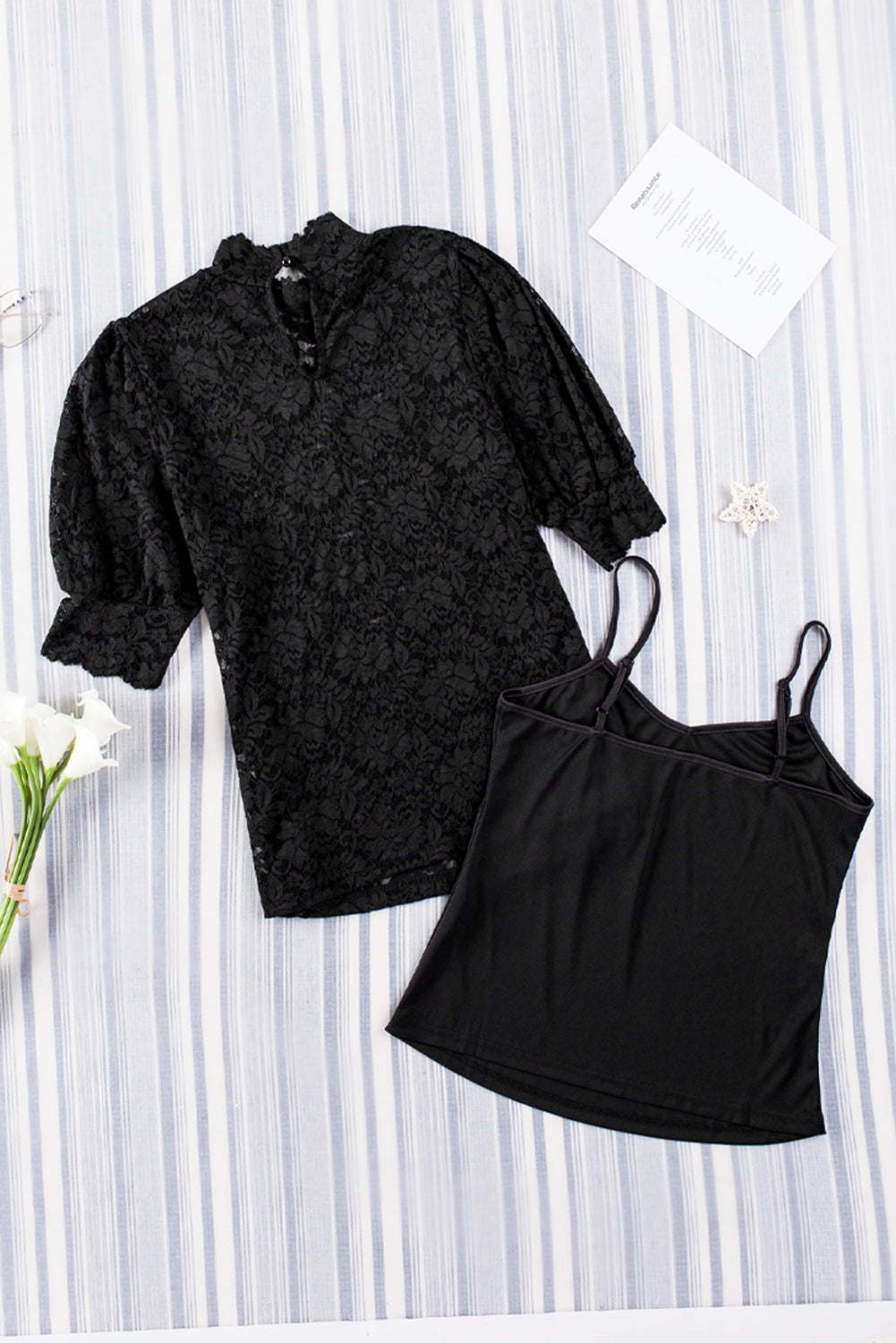 Black High Neck Lace Short Sleeve Top