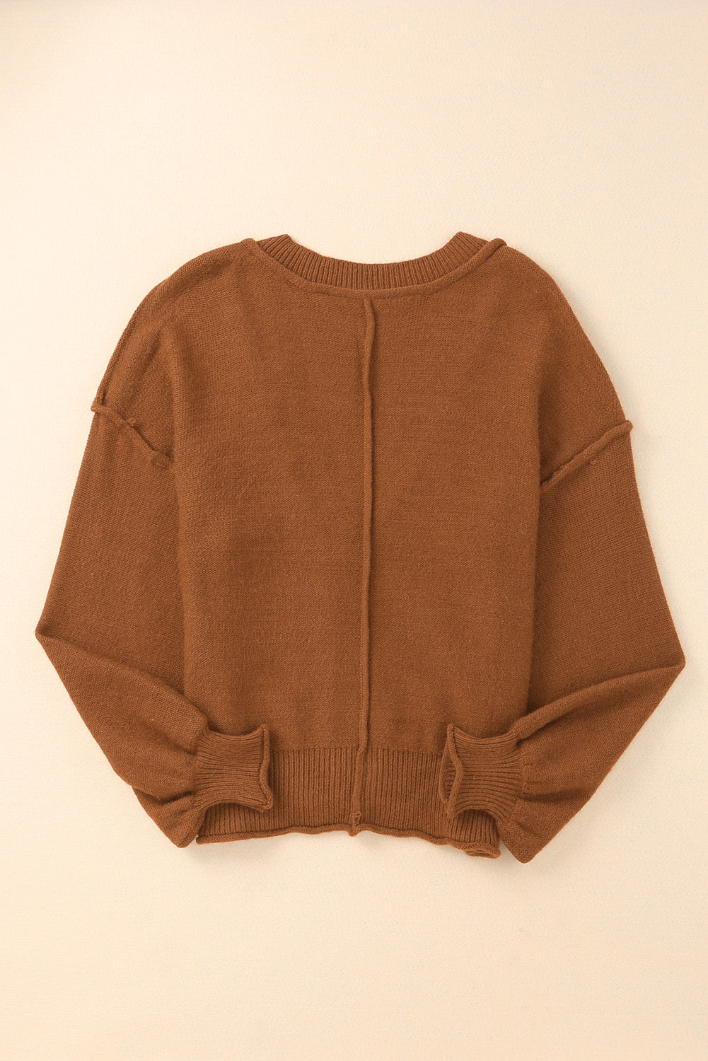 Reverse Seam Trim Puff Sleeve Plunging Cardigan