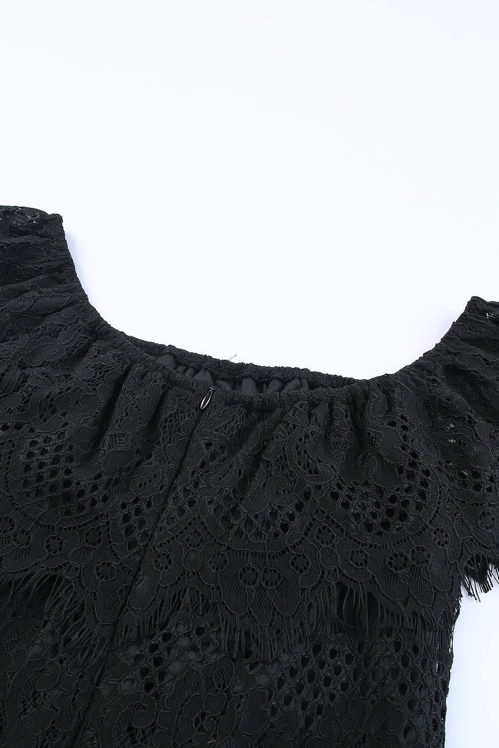 Black Off-shoulder Overlay Drop Sleeves Lace Dress