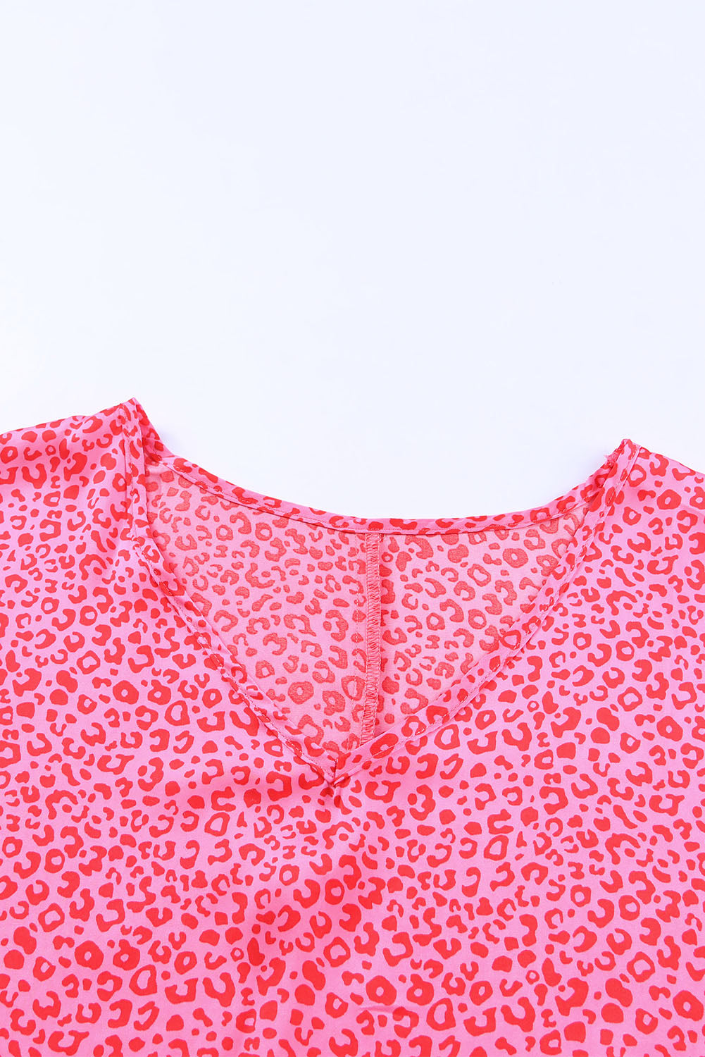 Rose Leopard Print Oversized Half Sleeve V Neck Top