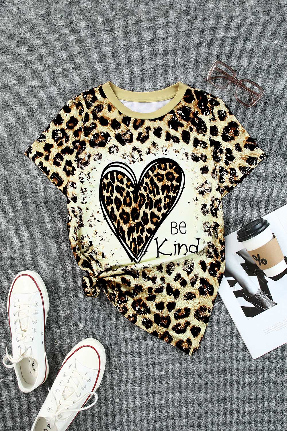 Leopard Be Kind Heart Graphic Print T Shirt