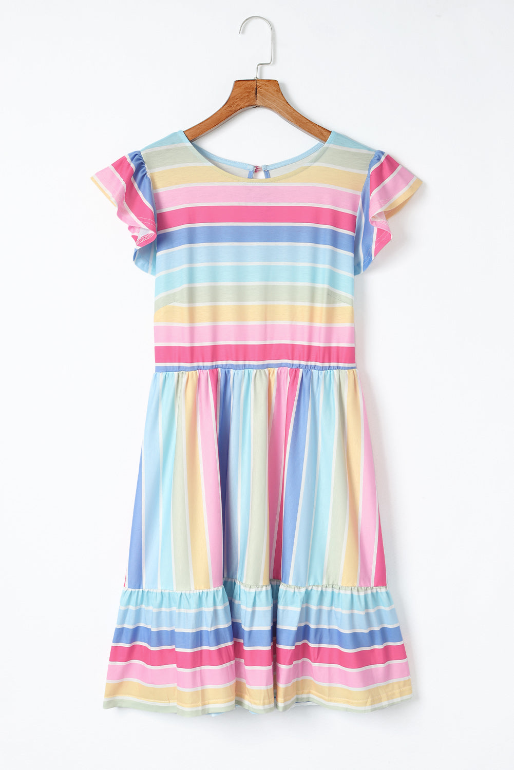 Multicolor Striped Ruffle Flared Babydoll Dress