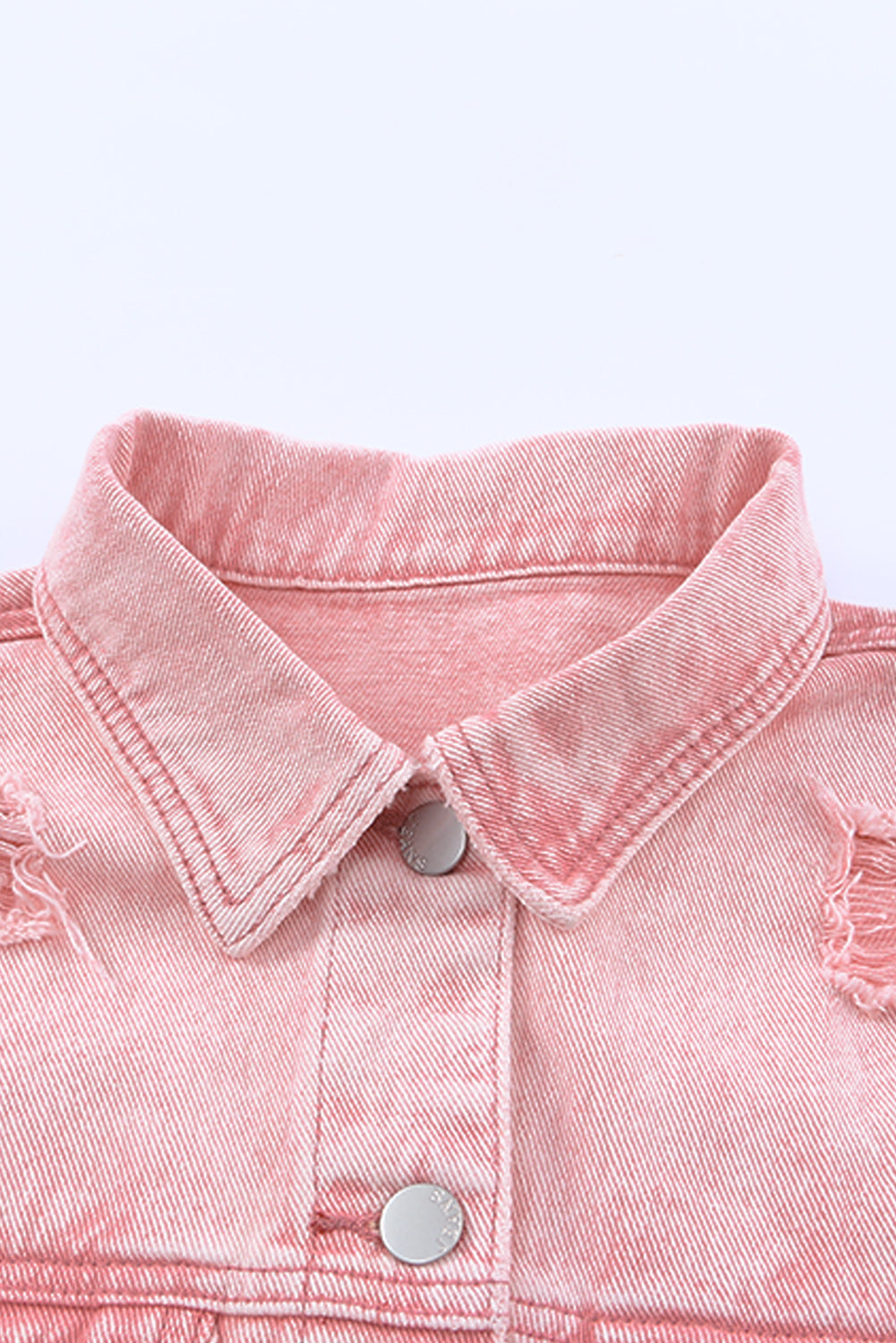 Pink Distressed Fringed Cropped Denim Jacket