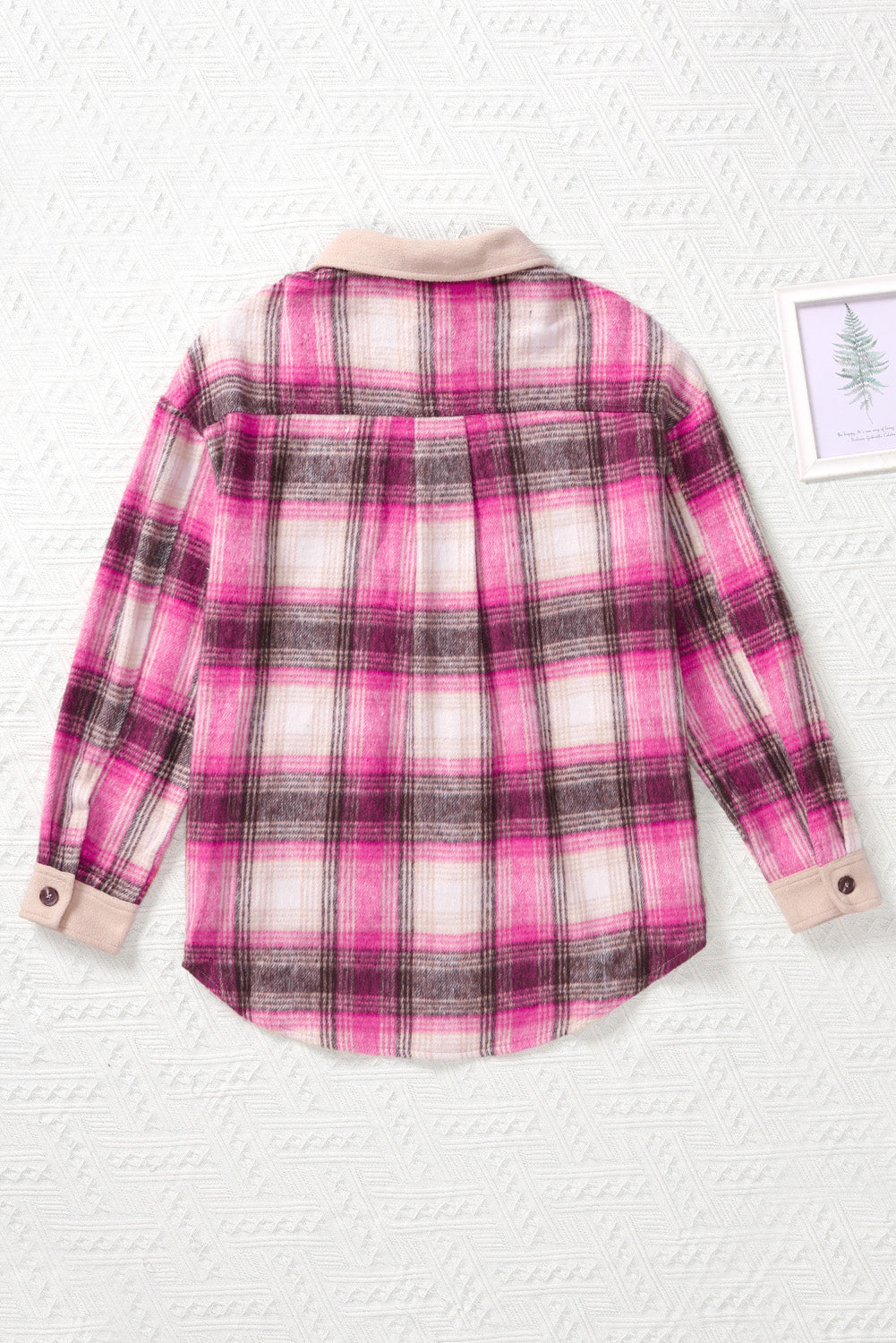 Rose Contrast Trim Plaid Shacket