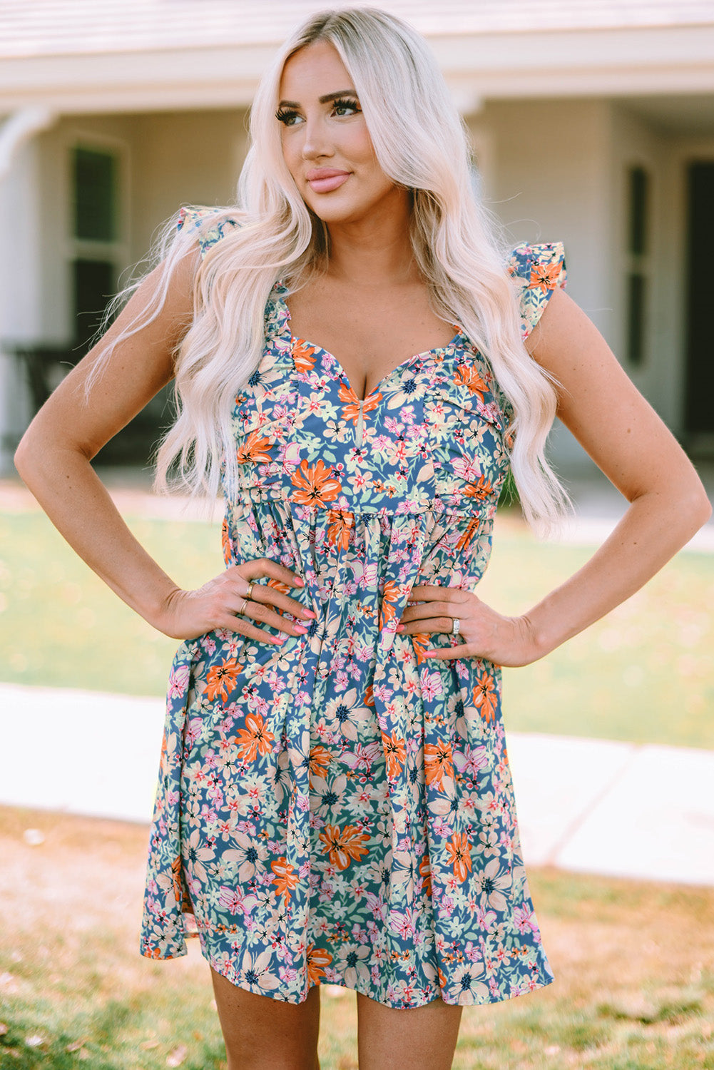 Multicolor Floral Ruffle Straps Sweetheart Peplum Tank