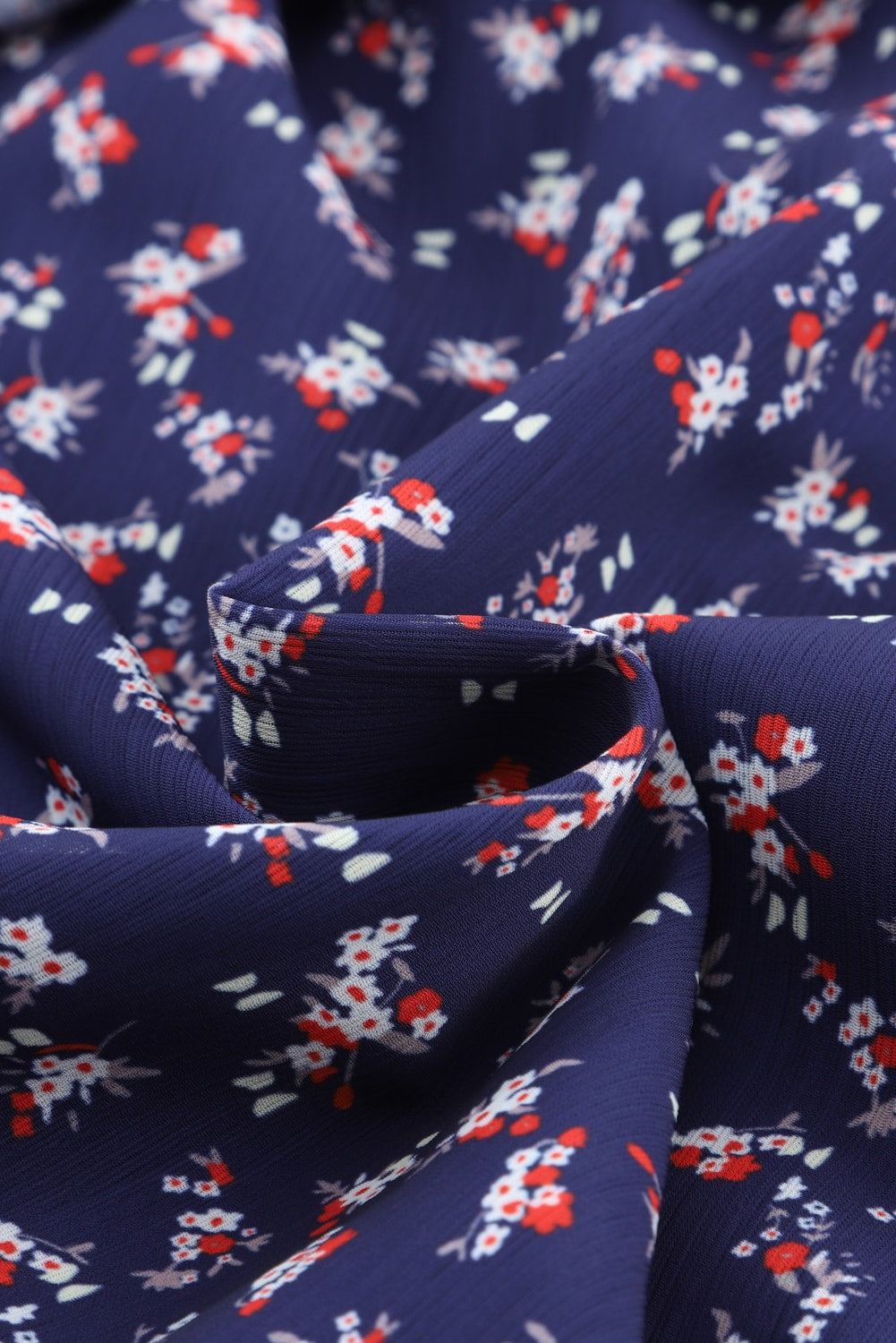 Blue Floral Print Smocked Square Neck Bubble Sleeve Dress