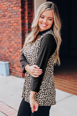 Leopard Choker Crisscross Contrast 3/4 Sleeve Leopard Print Top